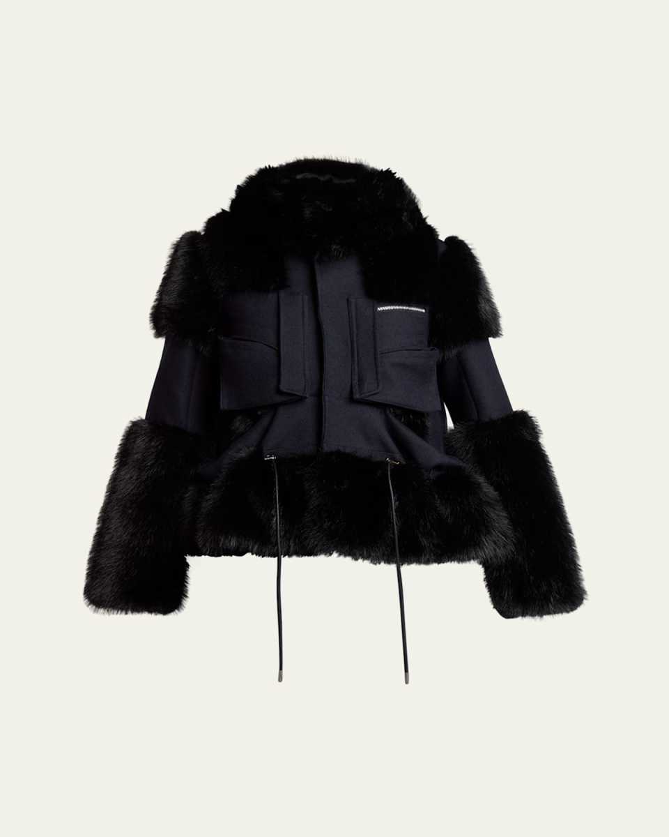 Faux-Fur Trim Wool Utility Jacket